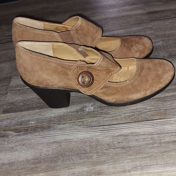 Softspots Cate13 Tan Leather Heels  Women’s Wide Strap Cuban Heels Comfort Sz 11 - Picture 5 of 7